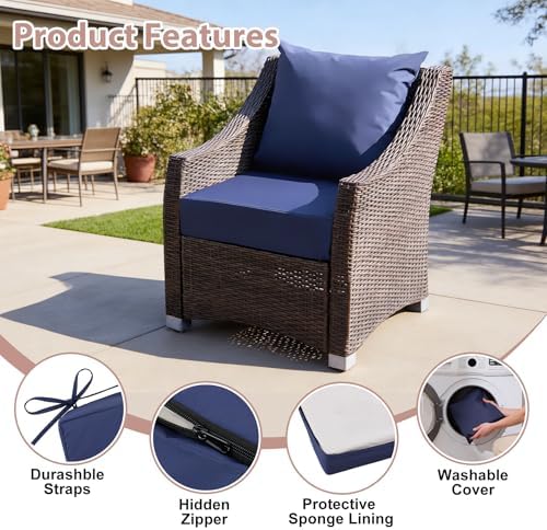 Outdoor Deep Seat Cushion Set, 24x24 Inch, Navy Blue, Set of 2 - Image 5
