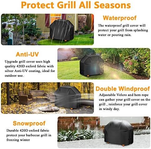 Aoretic Grill Cover 52 inches Gas-BBQ Grill Cover, Waterproof,Anti-UV Material with Hook-and-Loop Straps & Adjustable Hem Drawstring for Weber Nexgrill Char-Broil Monument Dyna-Glo - Image 6