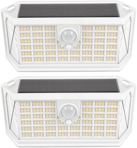 Brightever Solar Motion Sensor Outdoor Lights, 4000LM 344 LEDs Solar Outdoor Lights, IP65 Waterproof Exterior Flood Security Lights with 270° Wide Angle & 3 Modes for Patio Garage, 2-Pack White by Brightever