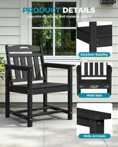 Ciokea HDPE Outdoor Patio Dining Chairs Set of 2, All-Weather, Black - Image 5