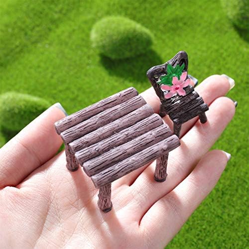 Skylety 12 Pieces Garden Furniture Ornaments Miniature Table and Chairs Set Village Micro Resin Bench Chair for Fairy Garden Accessories Home Micro Landscape Decor(Cute Style) - Image 4