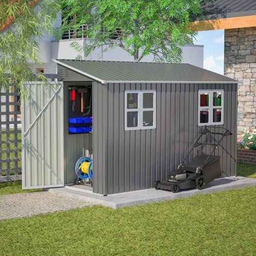 YOPTO 4x10 FT Outdoor Shed with Floor Frame & 2 Windows,Gray - Image 2