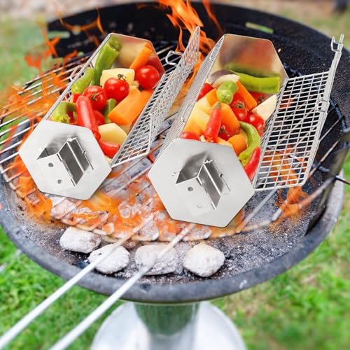 Rolling Grilling Basket, 2 PCS 304 Stainless Steel BBQ Grill Baskets - Image 6