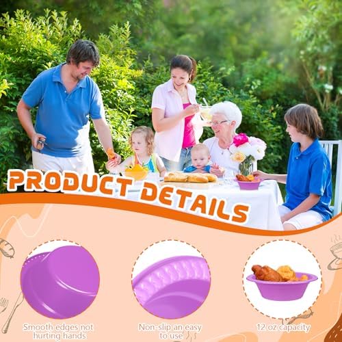 30 Pack 12 oz Purple Disposable Plastic Bowls Dessert, Ice Cream, Salad, Soup Serving Cups for Party, Picnic, Food Snacks (Purple) - Image 3