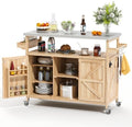 Zevemomo Outdoor Grill Cart with Storage, Stainless Steel Tabletop Outdoor Kitchen Island, Solid Wood Outdoor Buffet Cabinet with Wheels for Grilling, Light Wood Color by Zevemomo