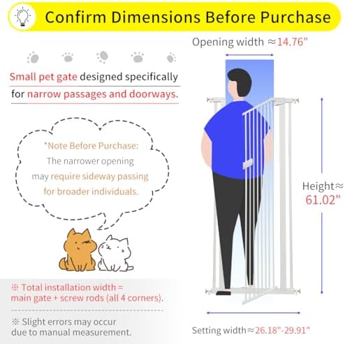 Lumizone Extra Tall Cat Gate 61.02" High 26.18"-29.91" Wide Pet Gate White - Image 2