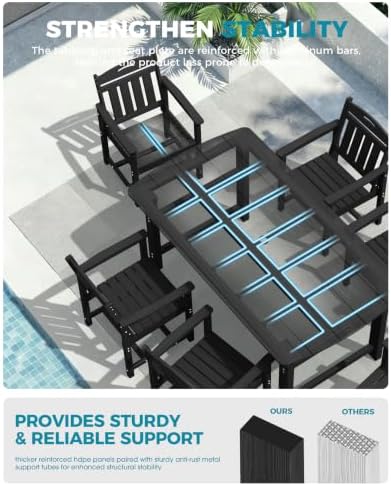 Ciokea HDPE Outdoor Dining Set of 6, Patio Table and Chairs Sets, Black - Image 5