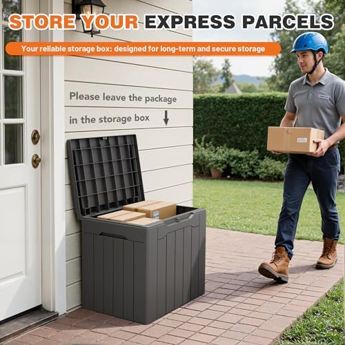 32 Gallon Deck Box Outdoor Indoor Waterproof Storage Box for Patio Furniture, Pool Accessories, Garden Tools, and Cushion Storage, Gray - Image 4