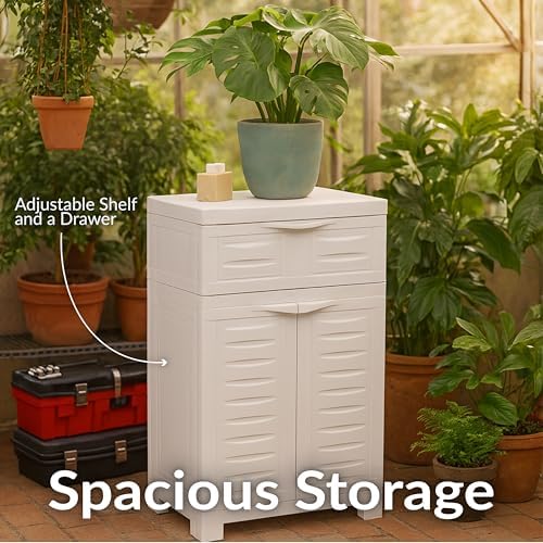 Sunnydaze 34.5" Garage Storage Cabinet with Adjusting Shelf, Speckled White - Image 4