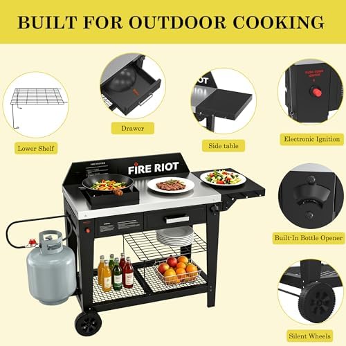 50,000BTU Outdoor Wok Station with Wheels,12.59” Steel Wok, Storage Drawer - Image 4