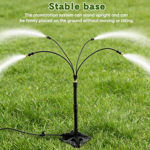 Standing Misters for Outside Patio, 35Inch Adjustable Height Misting Sprinkler with 4 Nozzles, Cooling Misting System Line 26.25FT, Anti-Leak Design, Outdoor Mister for Garden, Backyard, BBQ - Image 5
