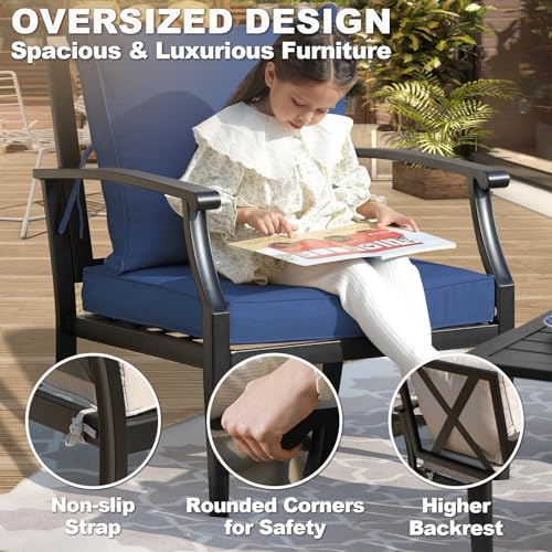 4-Piece Patio Furniture Set, Wider Outdoor Metal Seating Sofa with High Back & Lovsest, Coffee Table, All Weather Conversation for Backyard, Poolside, Deck-Navy - Image 2