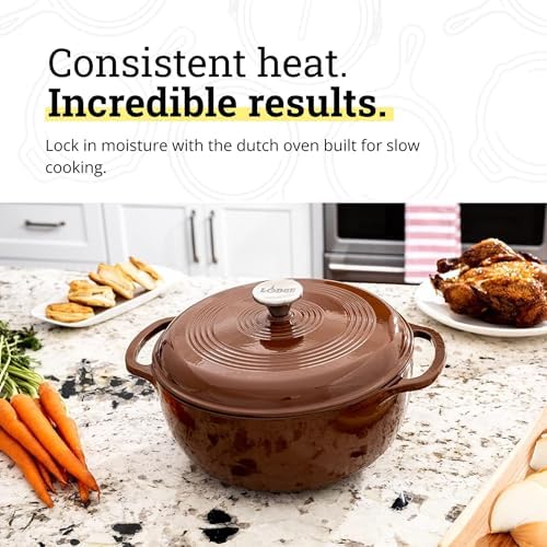 Lodge Essential Enamel Cast Iron Dutch Oven, 6 Quart, Burnt Sienna - Image 3