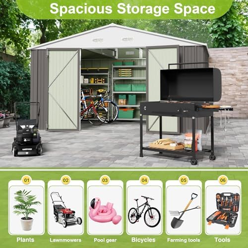 JUMMICO 10x10 FT Outdoor Storage Shed, Grey - Image 3