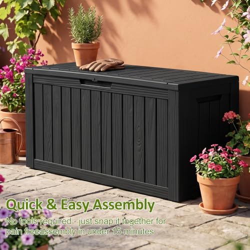 ROJIK 160 Gallon Outdoor Storage Box Waterproof,Weatherproof Deck Boxes Outdoor Lockable,Resin Outside Storage Box for Garden Tools, Accessories,Cushions(Black) - Image 5