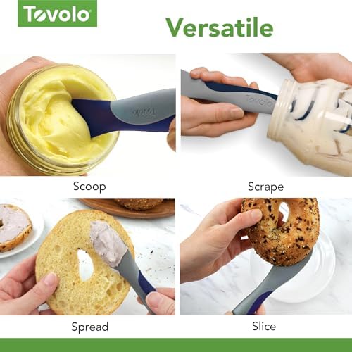 Tovolo Mini Scoop and Spread Tool for Kitchen Meal Prep Small Sandwich Spreader Spatula for Peanut Butter Jelly, Silicone BPA Free Dishwasher Safe Scooper Spreader, Deep Indigo and Oyster Gray - Image 5