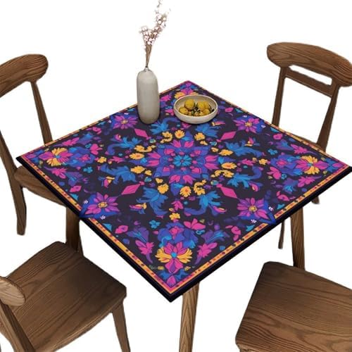 Outdoor Square Table Cloth, Mandala Madness Pattern Printed on Oilproof Foldable Dining Table Cover, Great for Restaurants Family Events, Fit for 60" x 60" Square Tables by JRBSZMI2