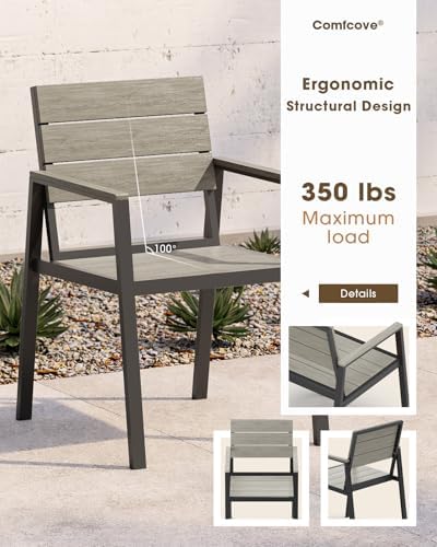 Outdoor Dining Set for 4, Aluminum Patio HDPS Outdooor Table and Chairs Set with Umbrella Hole, All Weather Patio Furniture Set, 5 Peice Patio Dining Table Set (Classic Gray) - Image 4