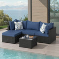 Patio Furniture Set, 5PCS Outdoor Sectional w/ Ottoman & Cushion, Navy Blue by PHONJOROO