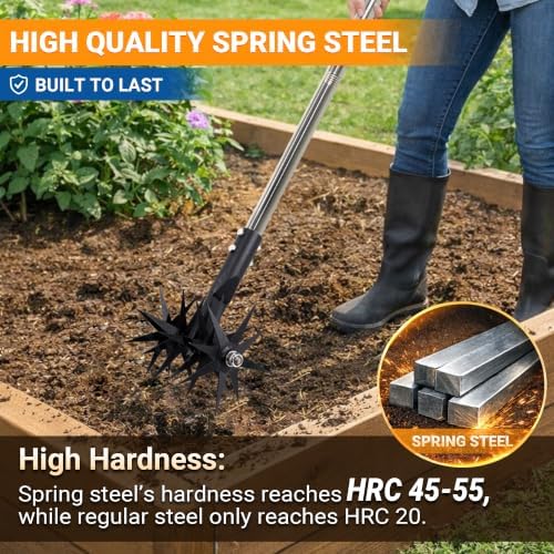 66in Rotary Cultivator Garden Tool with Tempered Spring Steel Tines - Image 2