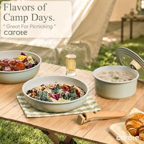 CAROTE 19pcs Pots and Pans Set Non Stick, Detachable Handle Cookware, Green - Image 5