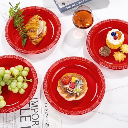 WELLIFE Red Plastic Plates 9 Inch 50 Count - Image 5