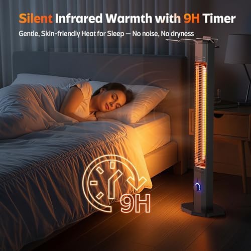 Outdoor Electric Patio Heater, 42-inch 1500W Infrared Tower Heater with 9 Heat Settings & 9H Timer, IPX5 Waterproof, Safety Lock, Tip-Over & Overheat Protection Space Heater for Indoor & Outdoor Use - Image 7