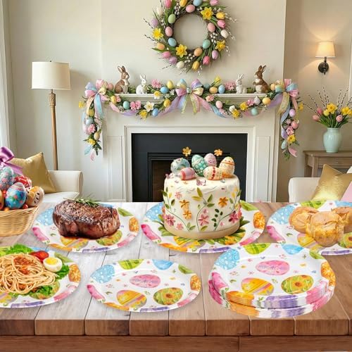 50 Pack Large Easter Plates Set - Watercolor Happy Easter Oval Paper Plates, Disposable Spring Colorful Eggs Oval Heavy Duty Dinner Dessert Plate Tableware for Easters Party Supplies Table Decorations - Image 5