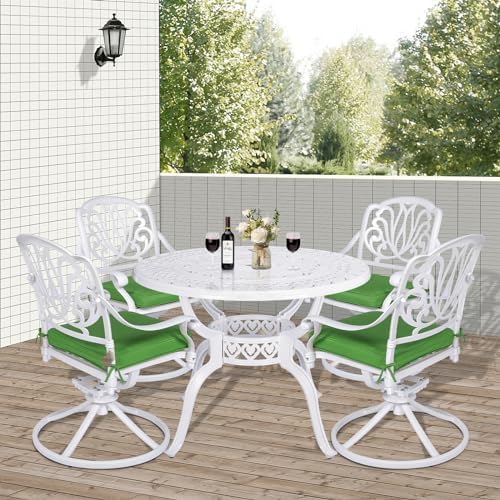 VIVIJASON 5-Piece Outdoor Patio Dining Set, All-Weather Cast Aluminum Conversation Set, Patio Furniture Set, Include 4 Swivel Cushioned Chairs, a 38.5" Round Table w/Umbrella Hole, White - Image 7