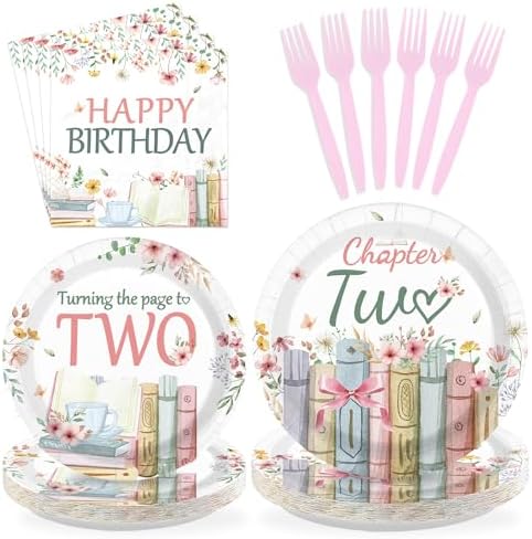 96 Pcs Storybook 2nd Birthday Party Decorations for Girls Serves 24 by Greencian