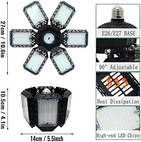 2-Pack LED Garage Lights, 160W 16000LM 6500K Garage Lights Ceiling Led Bulb with 6+1 Adjustable Panels, LED Shop Light for Basement Workshop Attic - Image 3