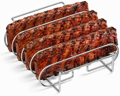 Rib Rack for Smoking –Rib Racks for Grilling and Smoking for 4 Full Racks of Ribs– Fits 18" Smoker, Weber, Kamado, Traeger – BBQ Grill Accessories for Men & Meat Lovers（11", Silver, 1 Pack） by Unknown