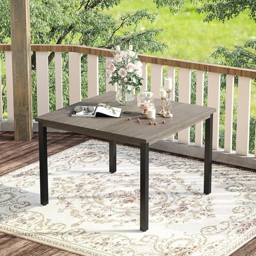 VICLLAX Outdoor Dining Set for 4, 5 Pieces Patio Dining Furniture Set with Umbrella Hole- 40.2" Patio Table and Chairs for Balcony, Garden and Deck, Grey Wood Grain Tabletop - Image 5