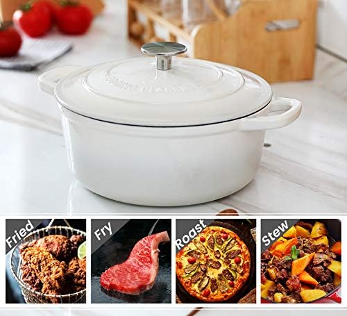 EDGING CASTING Cast Iron Dutch Oven With Lid Round Pot Enameled Covered for Bread Baking, 7 Quart, White - Image 3