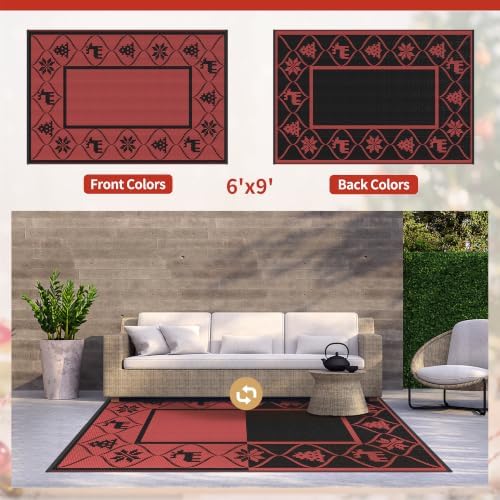 GENIMO Outdoor Rug, Waterproof Plastic Rugs for Patio, 6'x9' Ruby Black - Image 6