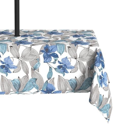 LVTXIII Outdoor Tablecloth with Umbrella Hole and Zipper, 60 x 84 Inch Water-Repellent Patio Table Cloth, Rectangle Table Covers for Backyard Garden, Clemens Noir Blue by LVTXIII