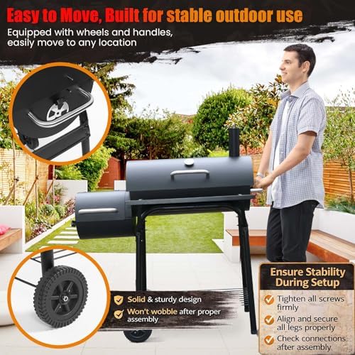 Realcook Charcoal Grills with Offest Smoker: Spacious Barrel Charcoal Grill - Image 4