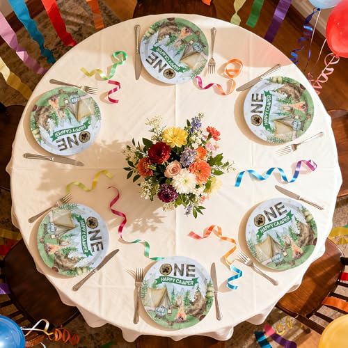 50Pcs Camping One Paper Plates Camper Themed 9" Dessert Plates Disposable One Happy Birthday Camper Theme Party Decorations for Boys Adventure Camping Theme Party 1st Birthday Party Supplies - Image 6