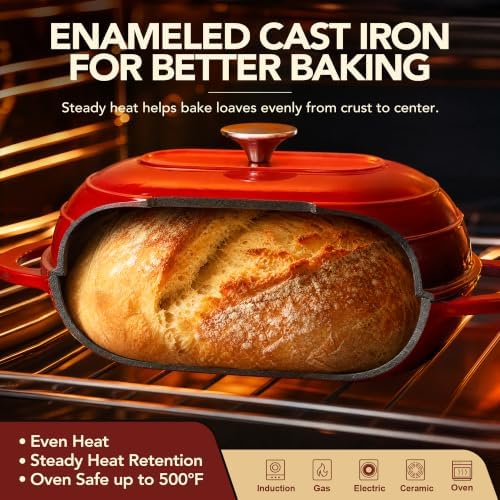 MICHELANGELO Enameled Cast Iron Bread Oven, Oval Sourdough Dutch Oven & Lid - Image 5