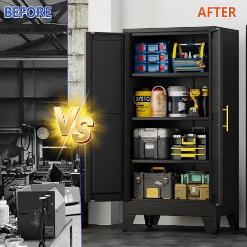 GAIOUS 47.2'' Tall Metal Garage Storage Cabinet,File Cabinet with Door and Adjustable Shelves, Outdoor Steel Tool Cabinet for Home,Office,Warehouse,Garage,Balck - Image 6