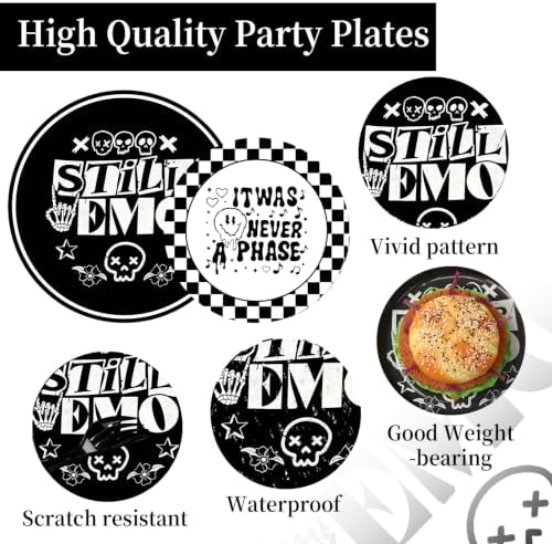 125 Pcs Emo Goth Punk Party Tableware for 25 Guests Scene Goth Rock Birthday Decorations | Punk Skull Thorn Disposable Plates Napkins Forks, Emo Gothic Supplies for Halloween Blink 182 Theme Party - Image 3