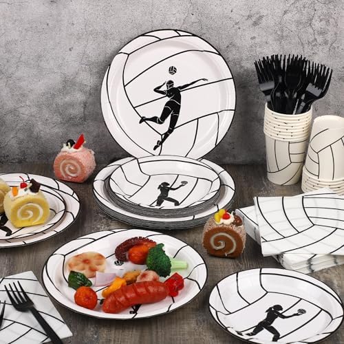 Kochorie 144 Pieces Volleyball Party Supplies, Sports Tableware Sets Including Disposable Paper Plates Napkins Cups Forks Serves 24 for Birthday Sports Volleyball Party Decorations - Image 4