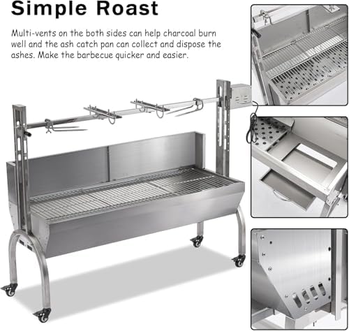 Rotisserie Grill With Wind Screen, Stainless Steel Charcoal Spit, Electric Pig Rotisserie Machine, 176LBS/80KG BBQ Grill for Pig Roasting, Camping & Backyard Use - Image 4