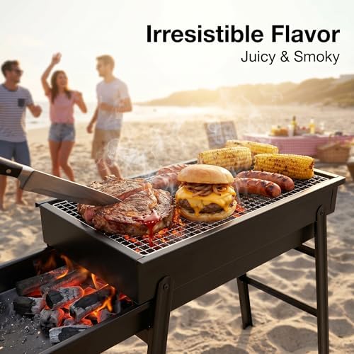Portable Charcoal Grill, Portable Tabletop BBQ for Outdoor Cooking | Compact Folding Grill for Camping, Hiking, Picnics & Travel | 24”x13”x9” Lightweight Smoky Flavor Grill - Image 4