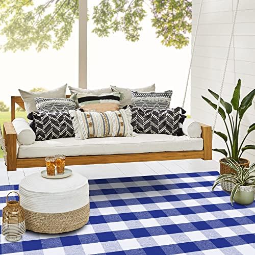 SEEKSEE Buffalo Plaid Rug 4' x 6' Blue and White Large Front Door Mat, Layering Area Rug, Summer Rug for Outdoor Patio Entryway Indoor Living Room Kitchen Dining Room Decor - Image 6