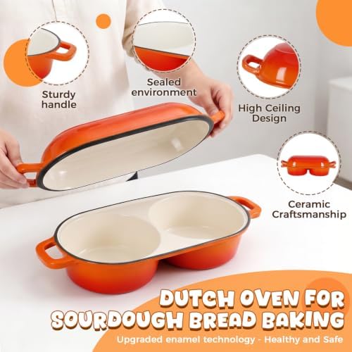 Double Dutch Oven for Sourdough Bread Baking, 2.6QT (Orange) - Image 6
