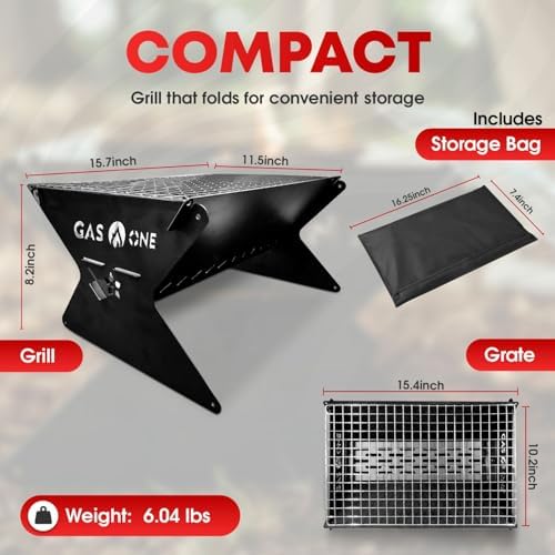 GasOne 15” Portable Charcoal Grill – Foldable BBQ Grill – Camping Grills for Backyard, Bonfire, Patio – Heavy-Duty Portable Fire Pit – Camp Cooking Gear - Image 2