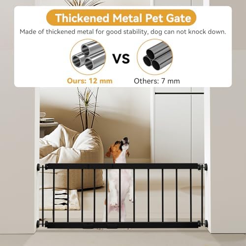 Dog Gate Indoor,18"-45" Adjustable Extra Wide Metal Short Dog Gate to Step Over, 14" Tall Small Pet Gate with 3 Extension Kits, Pressure Mounted for Doorways & Stairs Black - Image 6