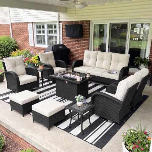 LayinSun 10 Pieces Outdoor Patio Furniture Set with Fire Pit Table by LayinSun