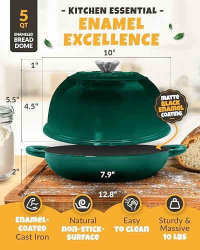 CRUSTLOVE 5 QT Enameled Dutch Oven for Bread Baking with Lid & Starter Kit - Image 3